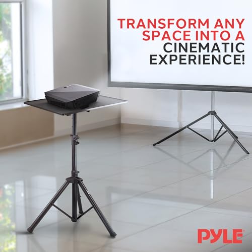 Pyle Universal Projector Stand - Height & Angle Adjustable Tripod - Hold Laptops, Computers, DJ Equipment & Projectors - Heavy Duty - Perfect for Stage, Studio, & Office Events - Extends 33” to 49”