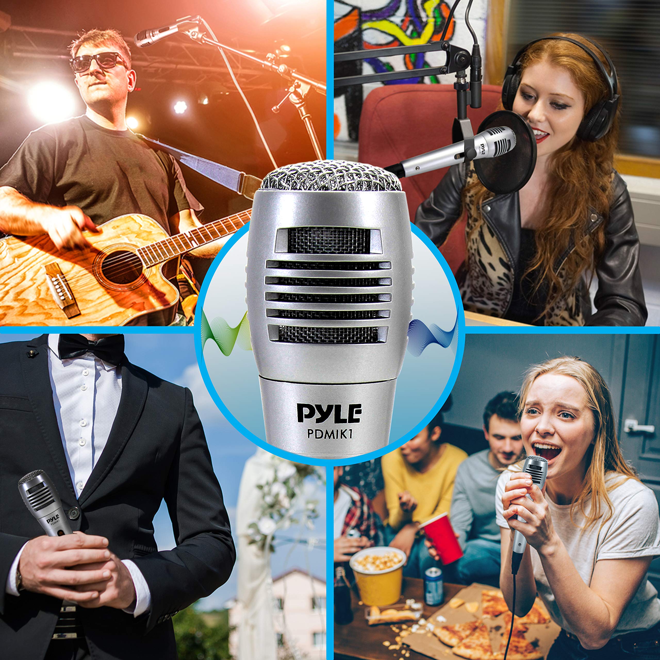 Pyle Wired Dynamic Microphone - Professional Moving Coil Unidirectional Handheld Mic with Built-in Acoustic Pop Filter, Rugged Construction, Steel Mesh Grill, 6.5 ft XLR Audio Cable Wire - PDMIK1