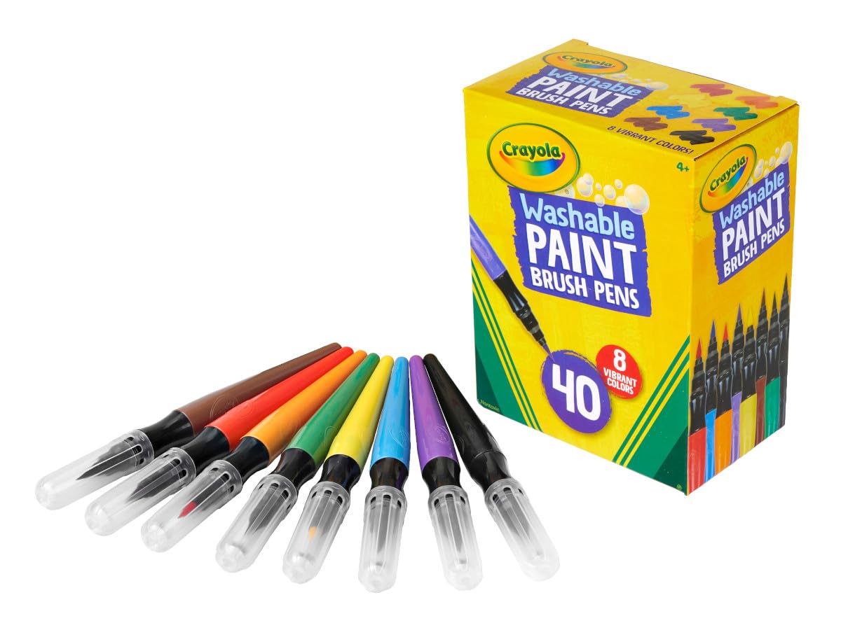 Crayola No-Drip Paint Brush Pens, Assorted Colors Set, 40 Count, Creative Gift for Kids and Teens