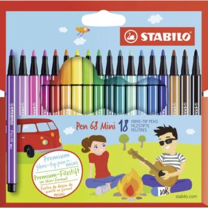 STABILO Pen 68 Mini Wallet of 18 colours - Premium felt-tip pen