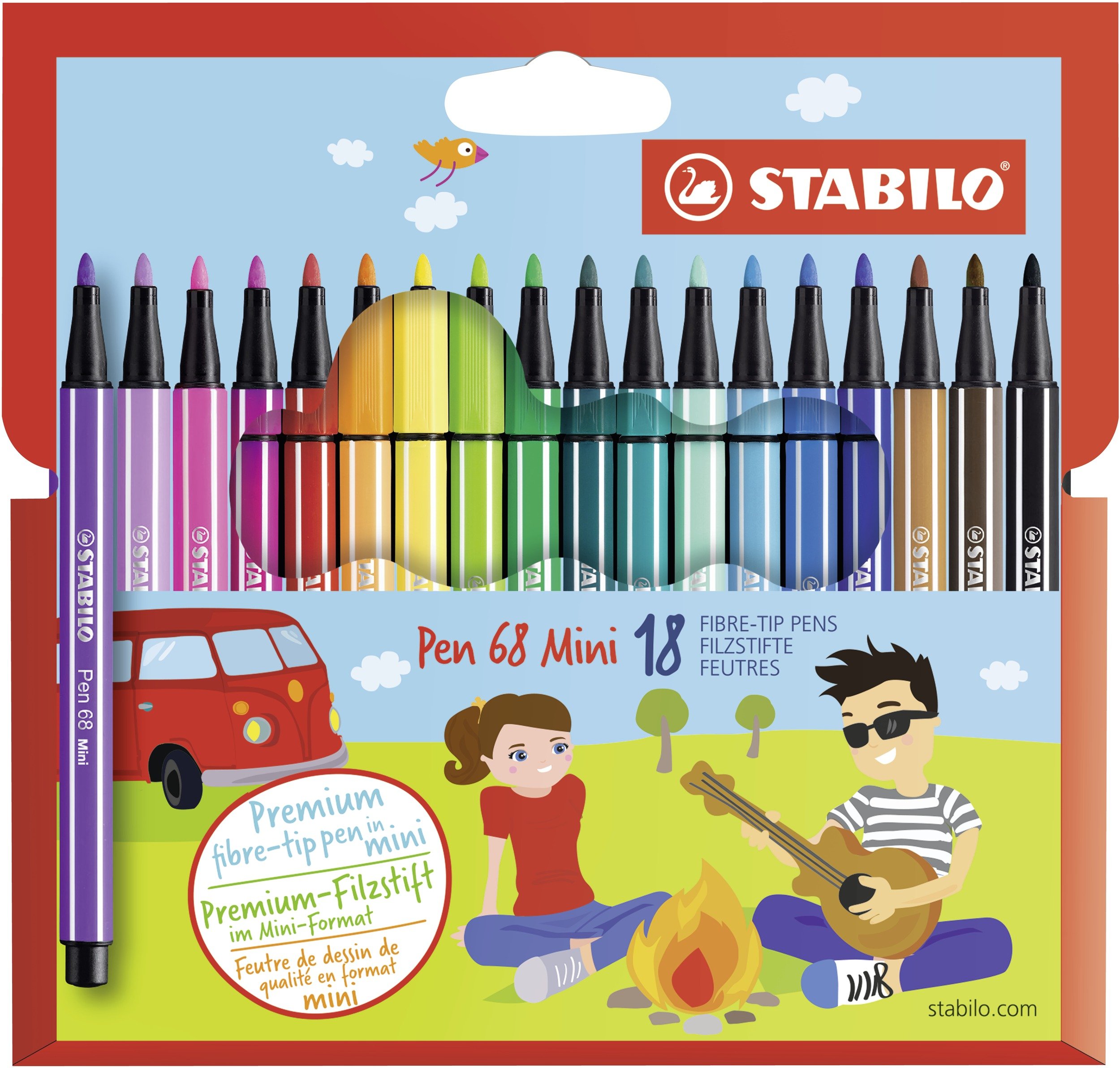 STABILO Pen 68 Mini Wallet of 18 colours - Premium felt-tip pen