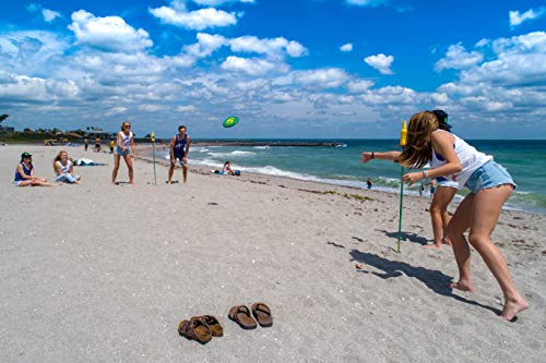 Bottle Bash Outdoor Flying Disc Game Set – Disc Toss Game for Family, Adult & Kids, Backyard and Beach Game - Frisbee Target Lawn Game with Poles & Bottles (Beersbee & Polish Horseshoes)