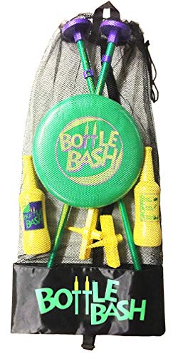 Bottle Bash Outdoor Flying Disc Game Set – Disc Toss Game for Family, Adult & Kids, Backyard and Beach Game - Frisbee Target Lawn Game with Poles & Bottles (Beersbee & Polish Horseshoes)