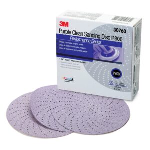 3m hookit purple clean sanding abrasive disc 30761, 6 in, 600+ grade, pack of 50 discs, virtually dust-free, high performance, long lasting, multi-hole pattern, feather edging, stock removal