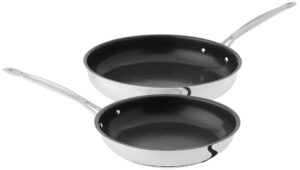 cuisinart chef's classic stainless nonstick 2-piece 9-inch and 11-inch skillet set - black and silver