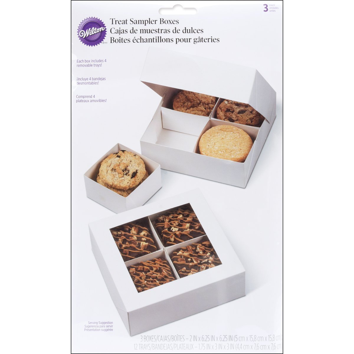 Wilton Treat Sampler Boxes, Perfect for Sharing homemade Desserts, Cookies and Snacks as a Gift, Each Box has 4-Compartments, Includes 3-Boxes, White