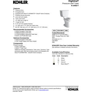 Kohler K-3493-T-0 Highline Two Piece Toilet, White