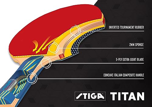 STIGA Titan Performance Ping Pong Paddle - 5-ply Ultra-Light Blade - 2mm Premium Sponge - Flared Handle for Premium Grip - Performance Table Tennis Racket for Advanced Play