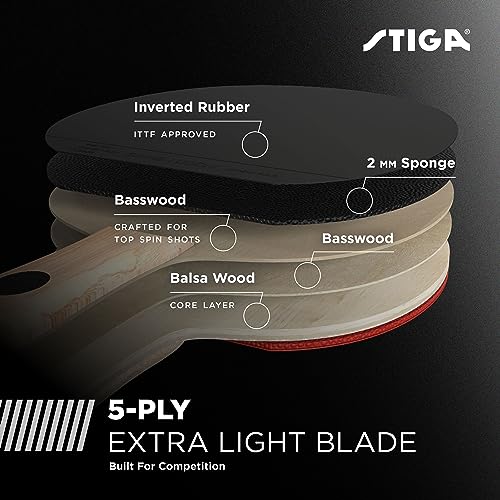 STIGA Titan Performance Ping Pong Paddle - 5-ply Ultra-Light Blade - 2mm Premium Sponge - Flared Handle for Premium Grip - Performance Table Tennis Racket for Advanced Play