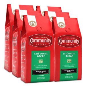 community coffee café special 72 ounce, decaf medium dark roast ground coffee, 12 ounce bag (pack of 6)