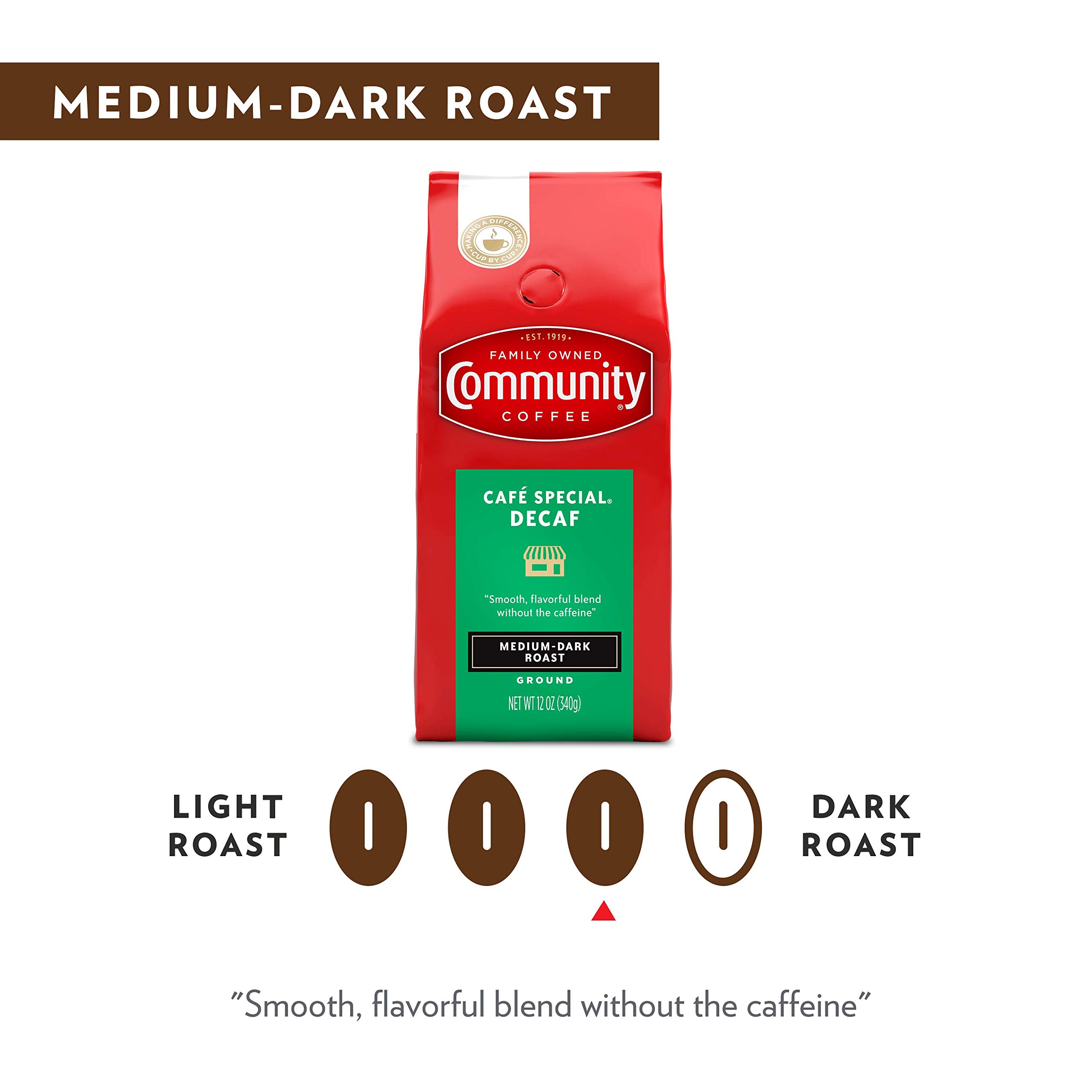 Community Coffee Café Special 72 Ounce, Decaf Medium Dark Roast Ground Coffee, 12 Ounce Bag (Pack of 6)