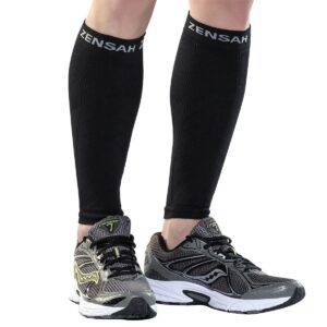 Zensah Running Leg Compression Sleeves – Shin Splint, Calf Compression Sleeve, Made in USA for Sports, Travel, Men and Women (Black, Large/X-Large)