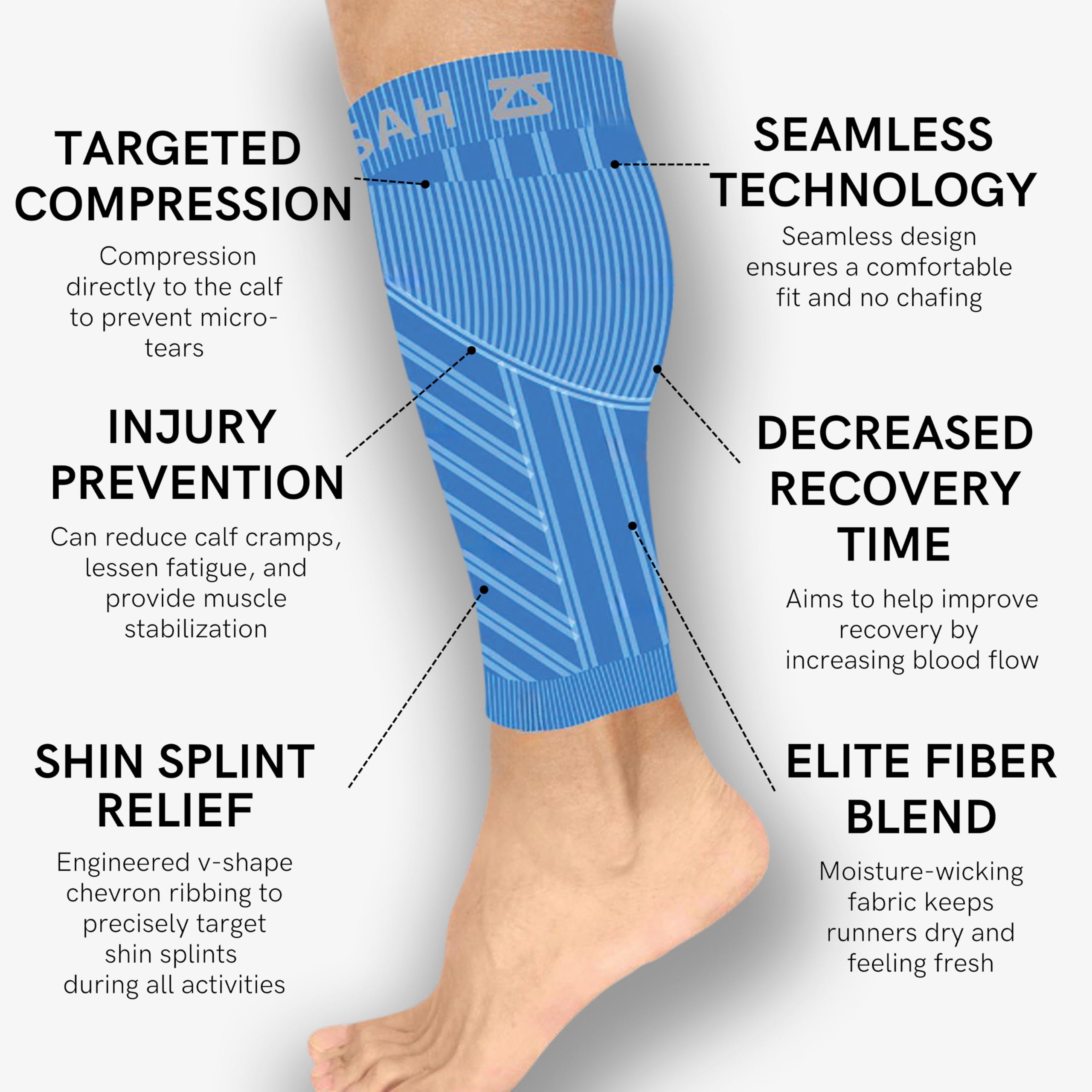 Zensah Running Leg Compression Sleeves – Shin Splint, Calf Compression Sleeve, Made in USA for Sports, Travel, Men and Women (Black, Large/X-Large)