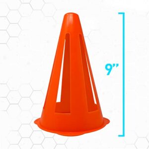 Franklin Sports Plastic Soccer Cones - Mini Sports Cones for Drills + Practice - Flexible Orange Goal Cones for Training + Games - 9 Inches, Set of 4