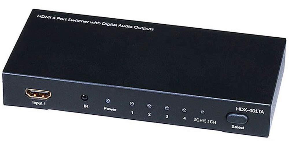 Monoprice Blackbird 4x1 HDMI 1.4 Switch - HDCP 1.4, with Toslink, Digital Coax and Analog Audio Extractor, 1080p 60Hz, DAC (Compatible with PS4/5 Xbox Apple TV Fire Stick Roku Blu-Ray Player)