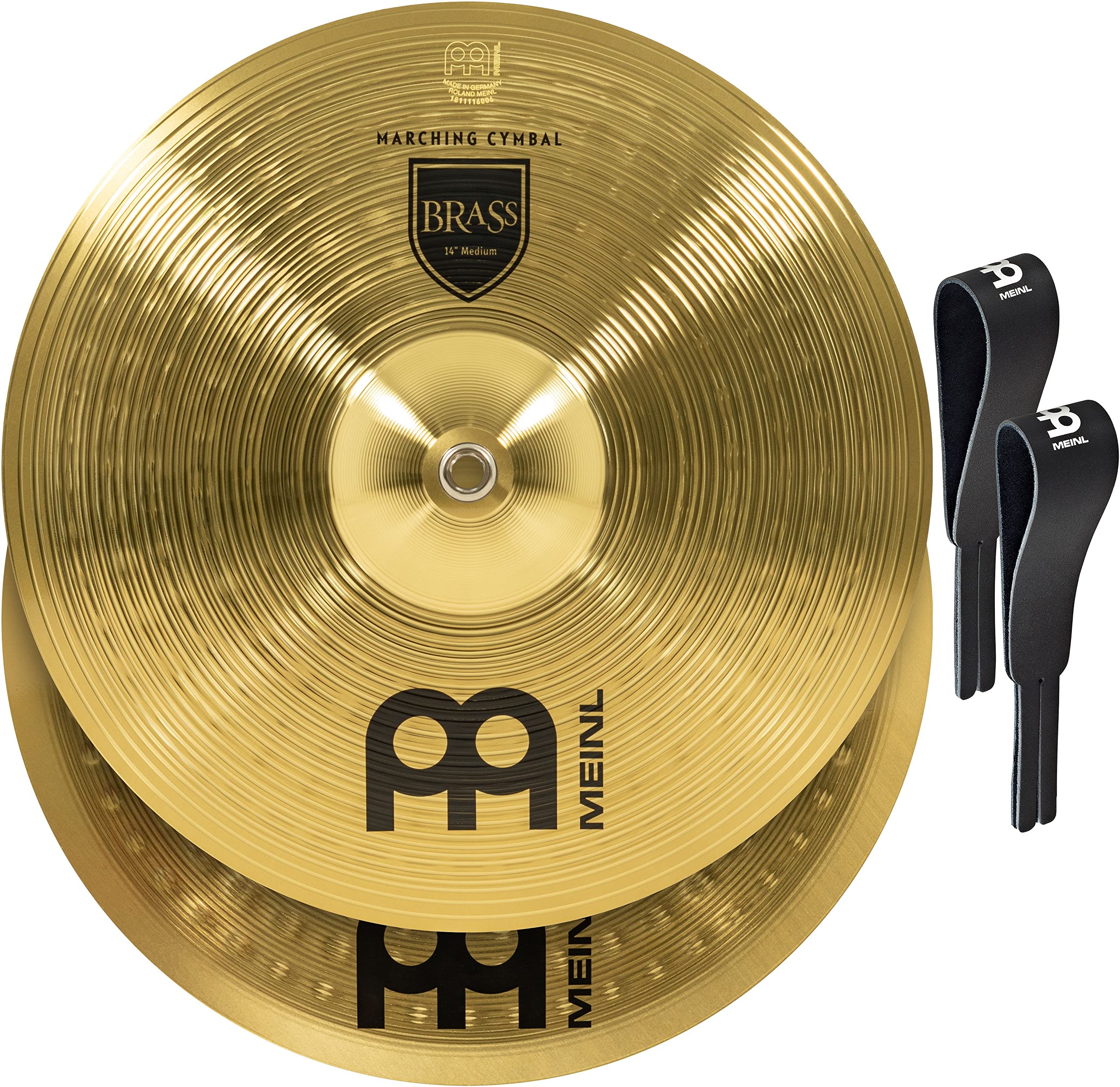 Meinl 14” Marching Cymbal Pair with Straps - Brass Alloy Traditional Finish - Made In Germany, 2-YEAR WARRANTY (MA-BR-14M)