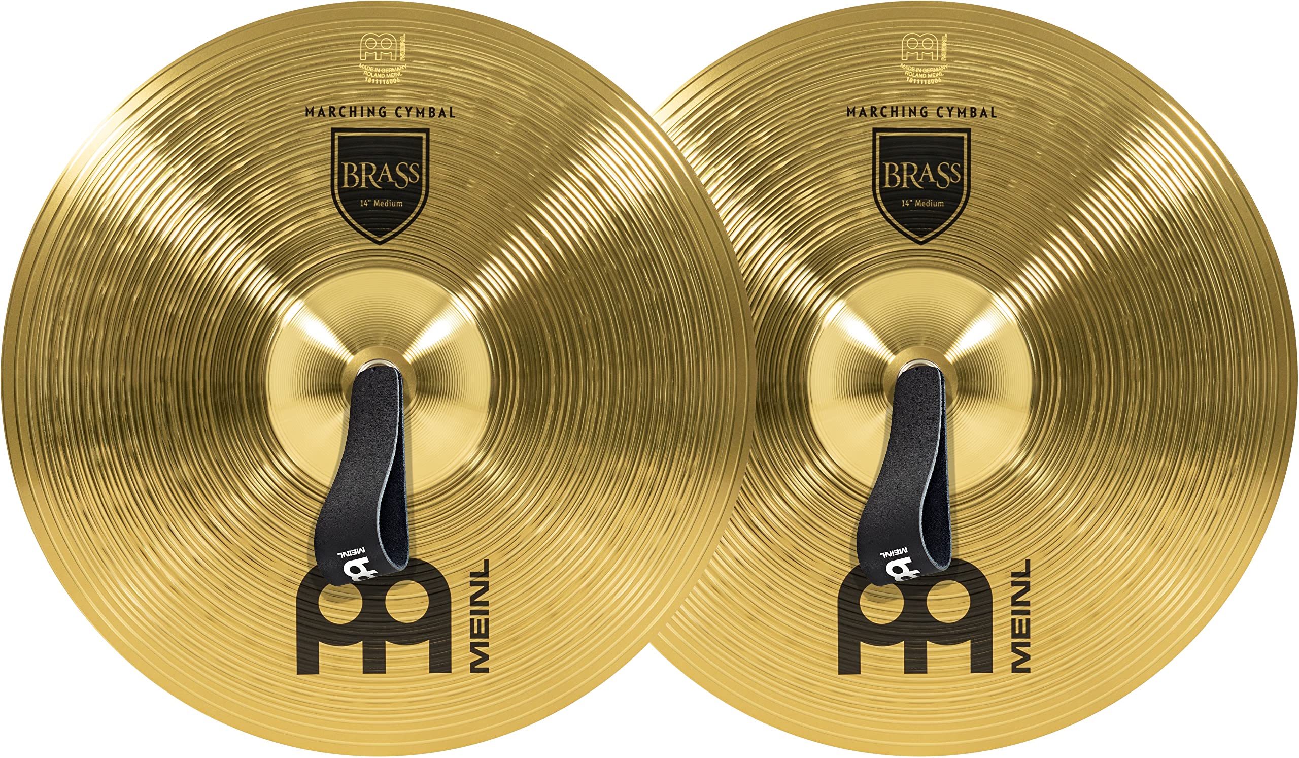 Meinl 14” Marching Cymbal Pair with Straps - Brass Alloy Traditional Finish - Made In Germany, 2-YEAR WARRANTY (MA-BR-14M)