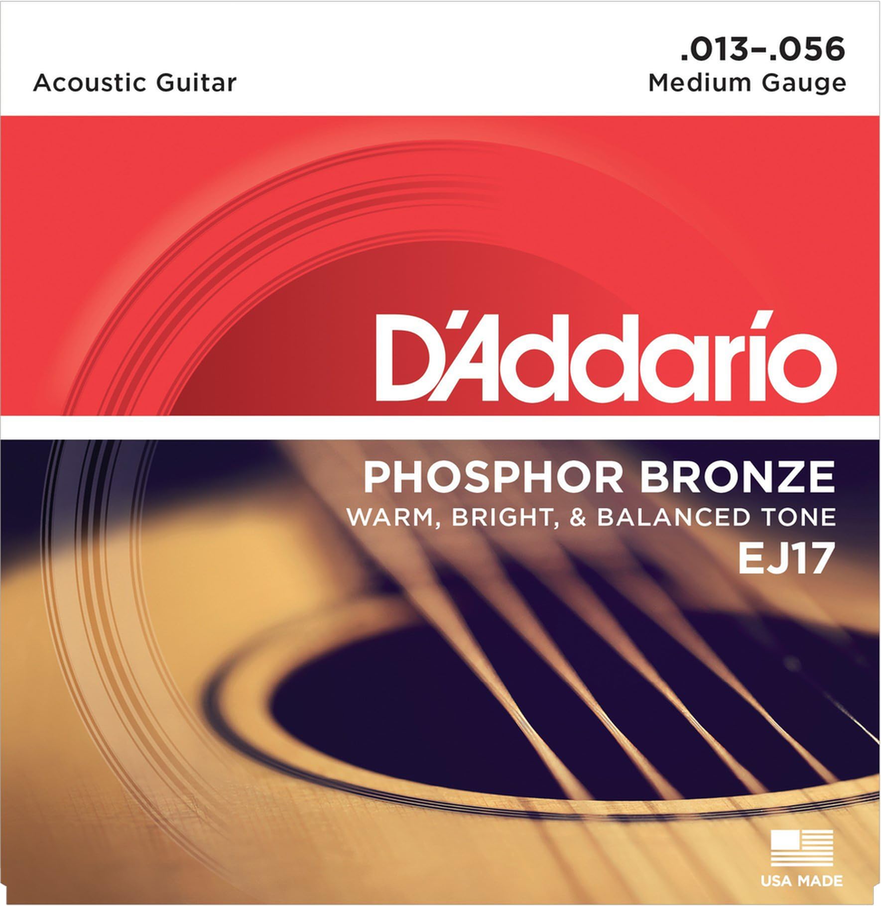 D'Addario EJ17x5 (5 sets), Acous Guit Strings, Phos/Brnz Rnd Wnd, Med (.013-.056).