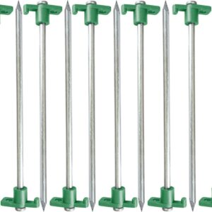 Tent Pegs Stakes T-Top Rubber Top with Heavy Duty Steel Nail Ground Spikes 10" Long 10-Pack