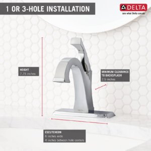 Delta Faucet Dryden Single Hole Bathroom Faucet, Single Handle Bathroom Faucet Chrome, Bathroom Sink Faucet, Diamond Seal Technology, Metal Drain Assembly, Chrome 551-DST