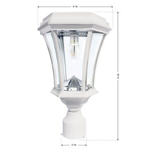 Gama Sonic Solar Outdoor Post Light, Victorian Bulb, White Aluminum, 1-Light with 3 Mounting Options, 3-inch Fitter for Lamp Posts, Flat Mount for Column Lights and Wall Sconce Mount (94B233)