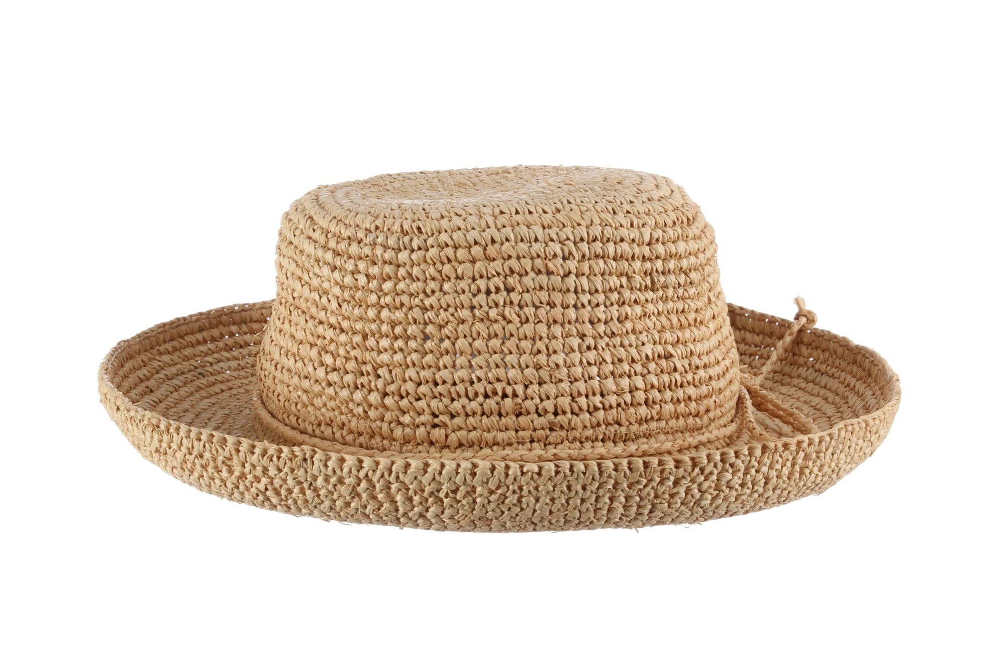 Scala Women's Crocheted Raffia Hat with Drawstring, Natural, One Size