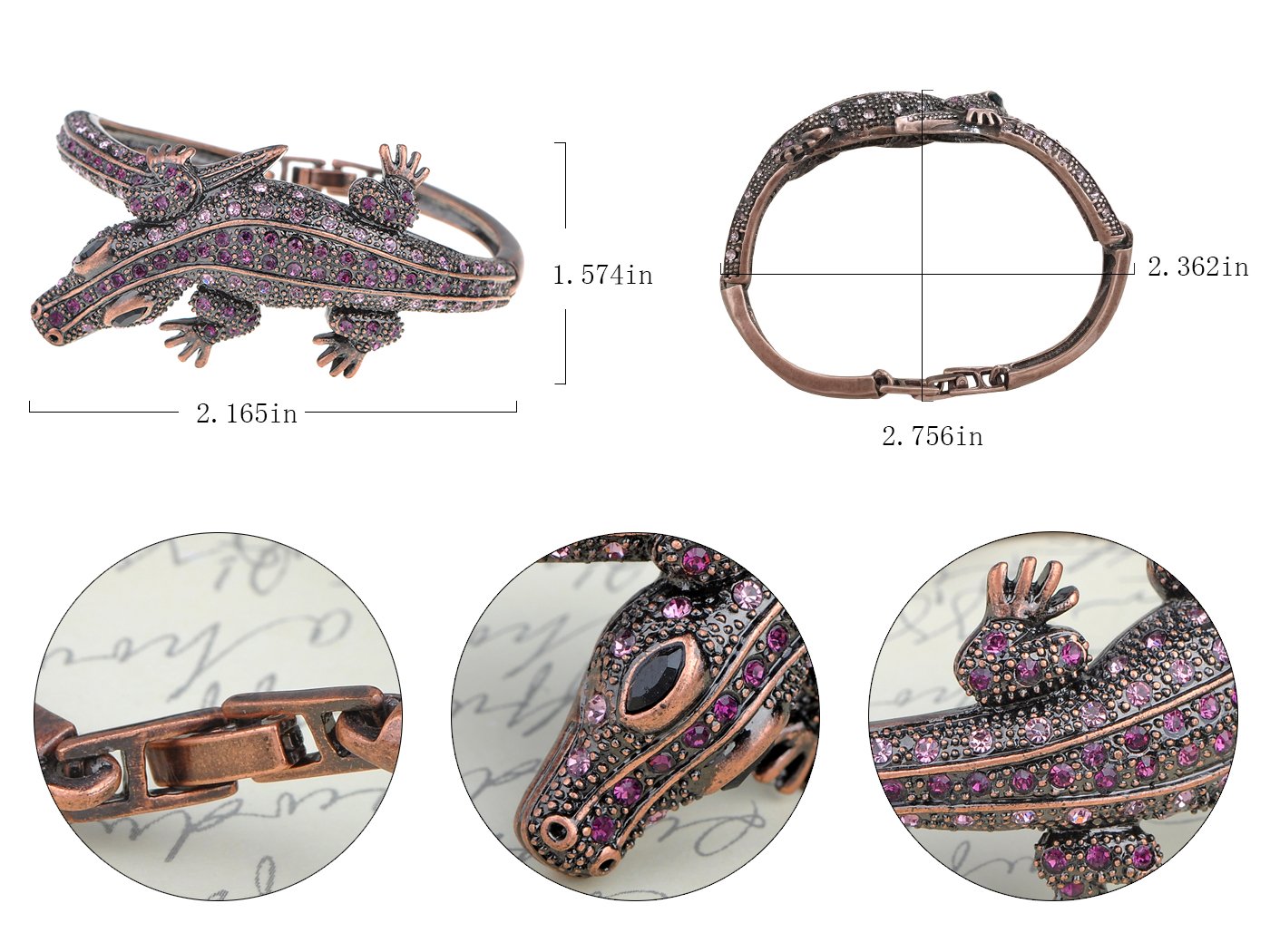 Alilang Copper Tone Amethyst Colored Rhinestones Alligator Crocodile Bangle Bracelet