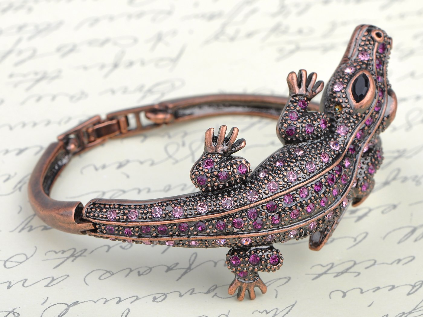 Alilang Copper Tone Amethyst Colored Rhinestones Alligator Crocodile Bangle Bracelet