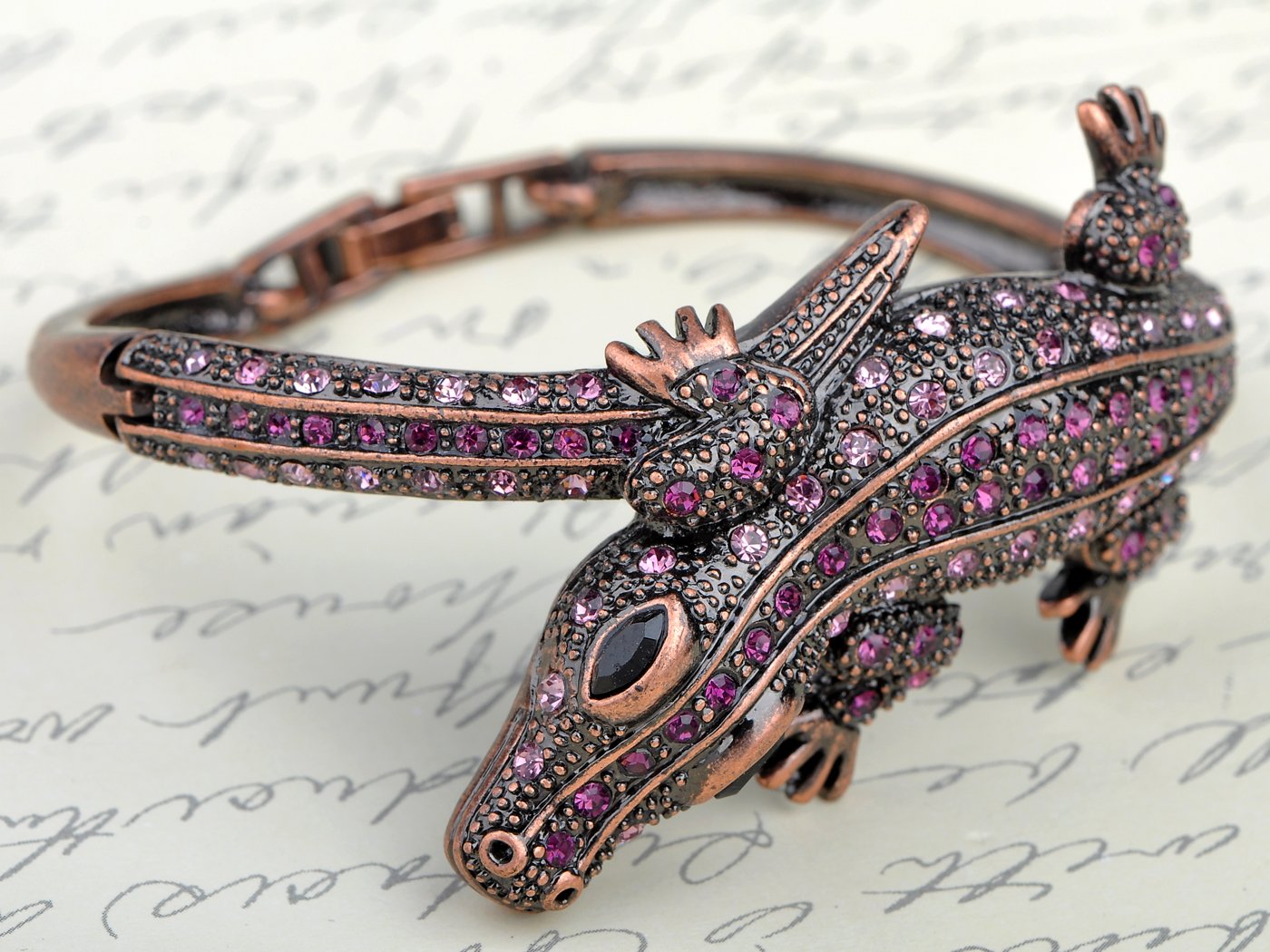 Alilang Copper Tone Amethyst Colored Rhinestones Alligator Crocodile Bangle Bracelet