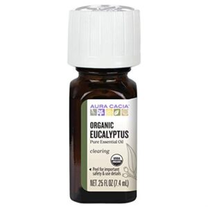 aura cacia certified organic pure eucalyptus essential oil | 0.25 fl. oz. | eucalyptus radiata