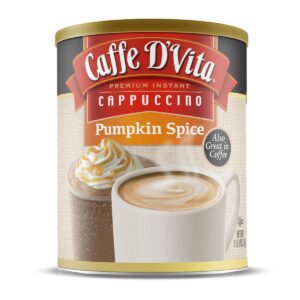 caffe d’vita pumpkin spice cappuccino mix - pumpkin spice latte mix, gluten free, no cholesterol, no hydrogenated oils, no trans fat, 99% caffeine free, pumpkin spice instant coffee - 1 lb can, 6-pack