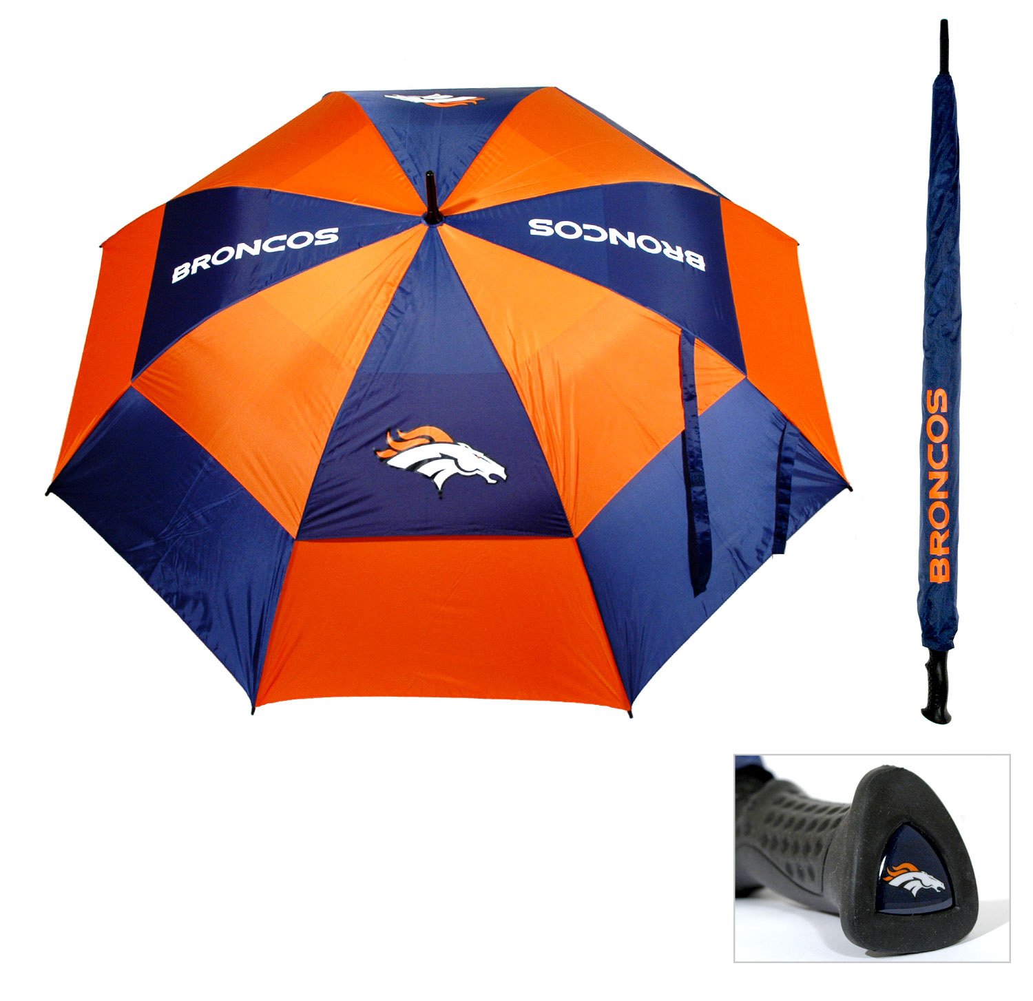 Team Golf NFL Denver Broncos Golf Umbrella 62" Golf Umbrella with Protective Sheath, Double Canopy Wind Protection Design, Auto Open Button