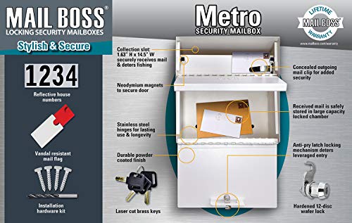 Mail Boss 7163 Metro Locking Security Wall Mount Mailbox, Cream White