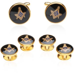 Cuff-Daddy Mens Freemason Masonic Cufflinks Studs (Studs Won't Spin) Tuxedo Formal Set with Presentation Gift Box Business Attire Cufflinks Shirt Accessories Storage Travel Box Special Occasions