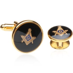 Cuff-Daddy Mens Freemason Masonic Cufflinks Studs (Studs Won't Spin) Tuxedo Formal Set with Presentation Gift Box Business Attire Cufflinks Shirt Accessories Storage Travel Box Special Occasions