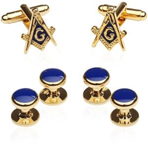 Men's Gold Masonic Tuxedo Formal Set Freemason Cuff links and Studs Set with Travel Presentation Idea Box Tux Shirt Accessories Attire Special Occasions