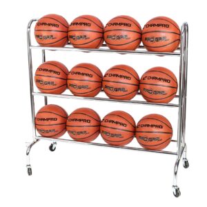 champro 12 ball rack with casters for basketball, volleyball, and more, upright