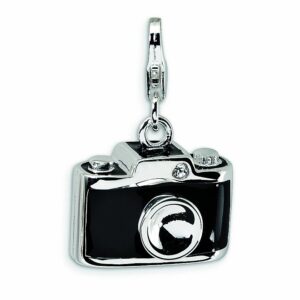 Amore LaVita Sterling Silver 3-D Enameled Swarovski Crystal Camera Lobster Clasp Bracelet Charm