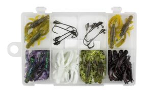 trout magnet trout slayer 28 piece fishing kit, includes 20 crawdad bodies and 8 size 6 long shank hooks, great for small streams and lakes, catches all species, white