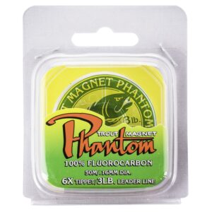 Trout Magnet Phantom 100% Fluorocarbon Fishing Leader Line, 50M (2lb, 3lb, 4lb Test), 3lb, 6X Tippet, (87480),Silver