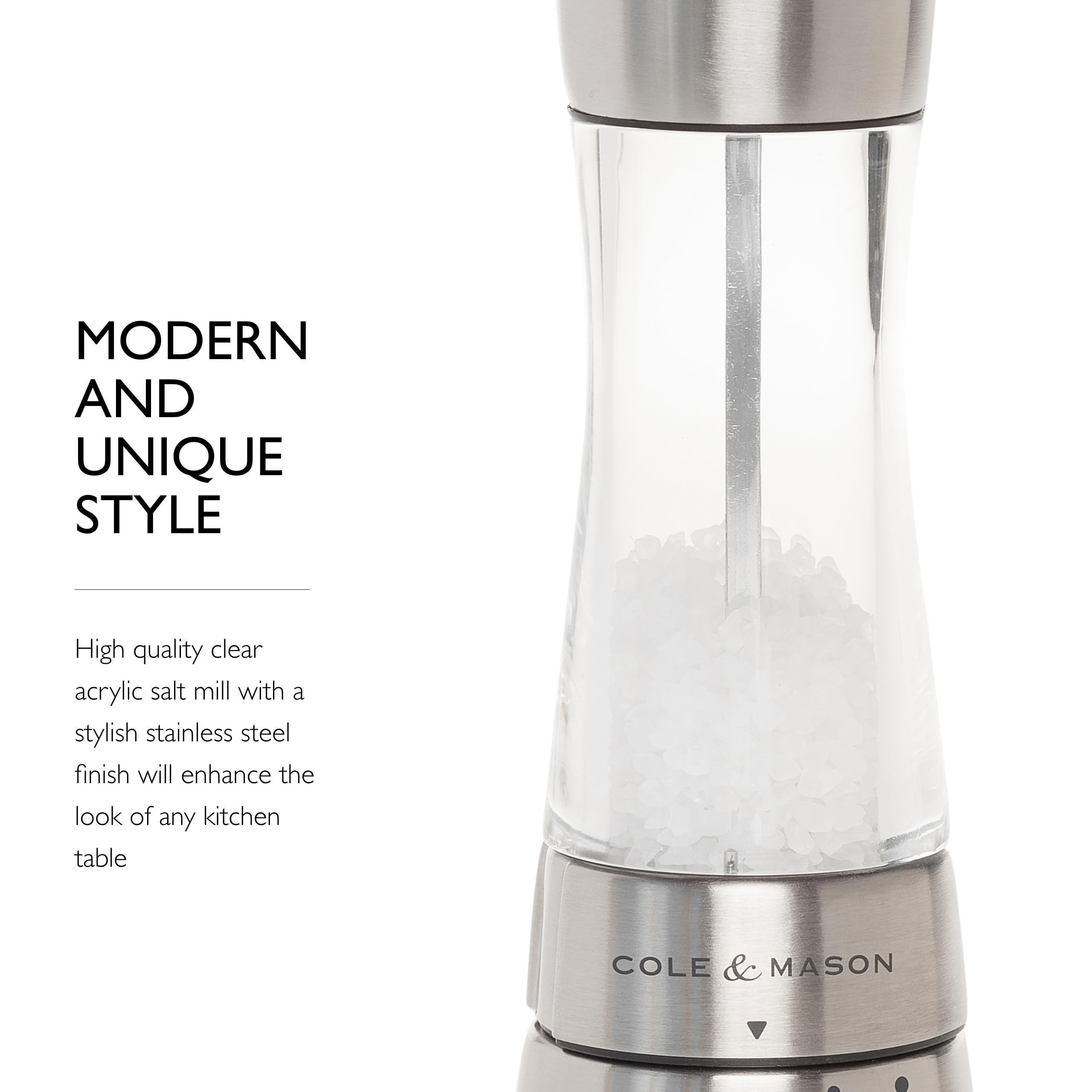 COLE & MASON Derwent Salt Grinder - Stainless Steel Mill Includes Gourmet Precision Mechanism and Premium Sea Salt