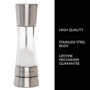 COLE & MASON Derwent Salt Grinder - Stainless Steel Mill Includes Gourmet Precision Mechanism and Premium Sea Salt