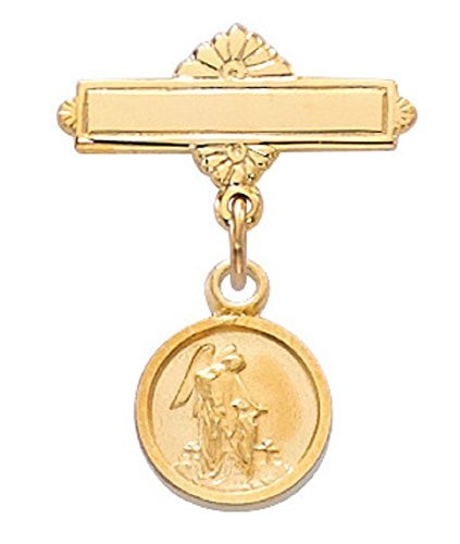 Religious & Catholic Gold Baby Pin Pendant Guardian Angel Medal in Gift Box, Christening & Baptism Pin, First Communion Pin