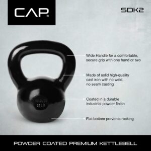 CAP Barbell Black Powder Coated Cast Iron Kettlebell, 60 lb