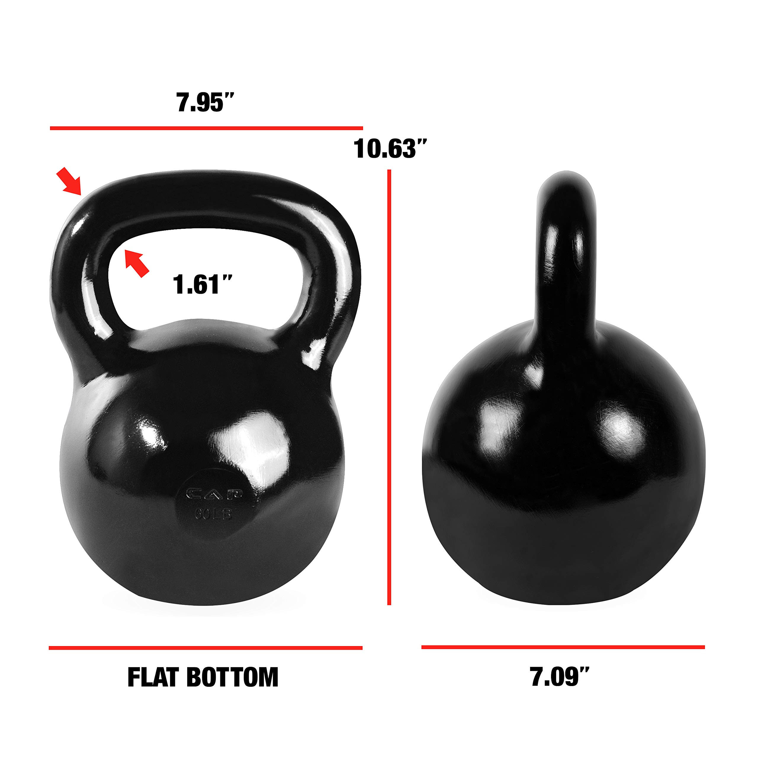 CAP Barbell Black Powder Coated Cast Iron Kettlebell, 60 lb