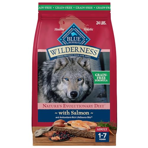 Blue Buffalo Wilderness Adult High-Protein Dry Dog Food with Real Salmon, Grain-Free, Made in the USA with Natural Ingredients, Salmon, 24-lb. Bag