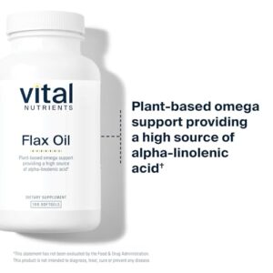 Vital Nutrients Flax Seed Oil 3000mg | Cold Pressed Flax Oil with high concentration of ALA for Heart Health* | Gluten, Dairy and Soy Free | Non-GMO | 100 Softgels