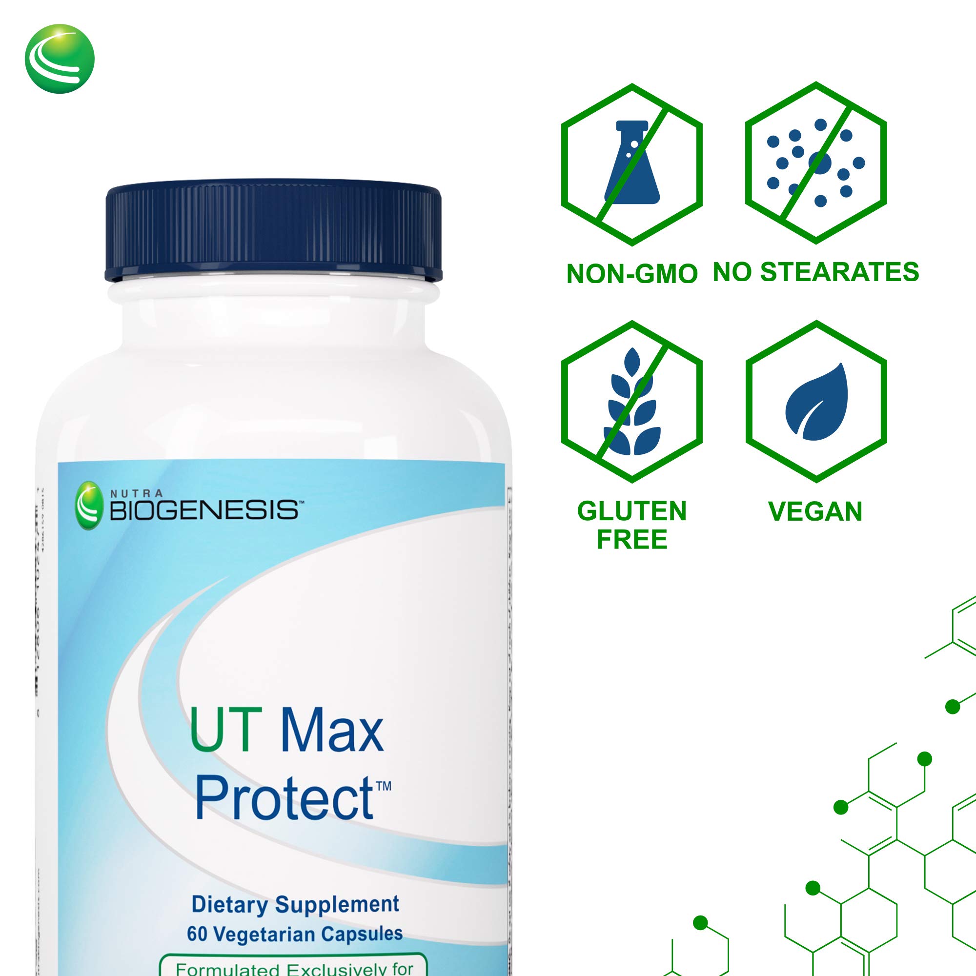 Nutra BioGenesis - UT Max Protect - Cranberry Extract, D-Mannose, Uva Ursi and Vitamin A for Urinary Tract Support, Kidney Health, and Bladder Comfort - Gluten Free, Vegan, Non-GMO - 60 Capsules