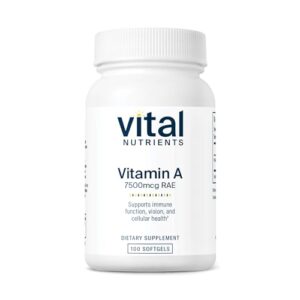 vital nutrients - vitamin a (from fish liver oil) - supports immune function and vision - 100 softgels per bottle - 7500 mcg rae