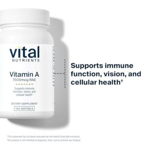 Vital Nutrients - Vitamin A (from Fish Liver Oil) - Supports Immune Function and Vision - 100 Softgels per Bottle - 7500 mcg RAE